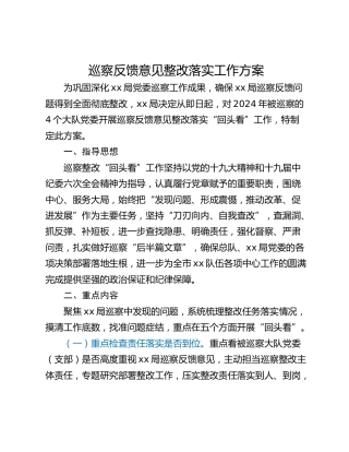巡察反馈意见整改落实工作方案