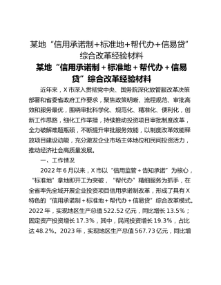 某地“信用承诺制标准地帮代办信易贷”综合改革经验材料