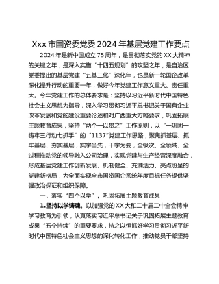 Xxx市国资委党委2024年基层党建工作要点