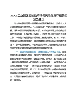xxxx工业园区反映政府债务风险化解存在的困难及建议