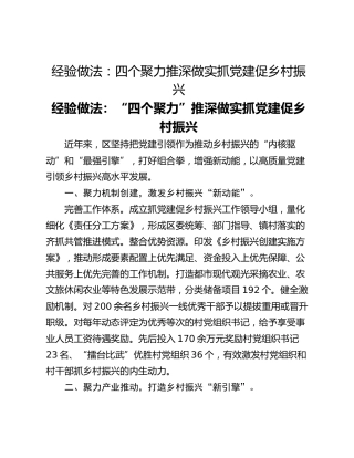 经验做法：四个聚力推深做实抓党建促乡村振兴