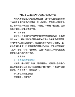 2024年廉洁文化建设实施方案