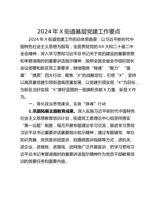 2024年X街道基层党建工作要点