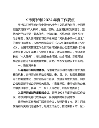 X市河长制2024年度工作要点