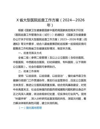 X省大型医院巡查工作方案（2024—2026年）