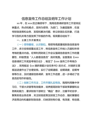 信息宣传工作总结及明年工作计划