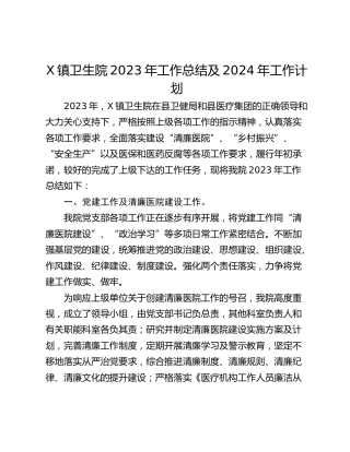 X镇卫生院2023年工作总结及2024年工作计划