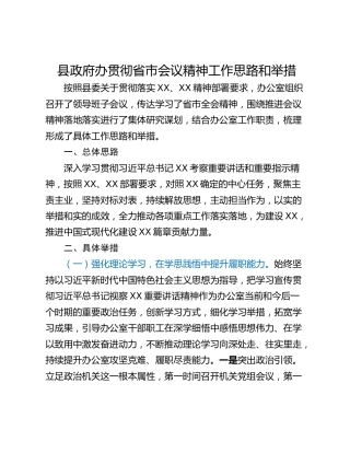 县政府办贯彻省市会议精神工作思路和举措