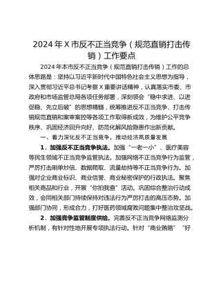 2024年X市反不正当竞争（规范直销打击传销）工作要点