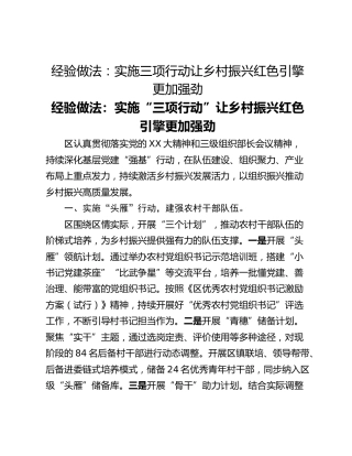 经验做法：实施三项行动让乡村振兴红色引擎更加强劲
