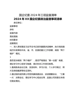 国企纪委2024年三项监督清单