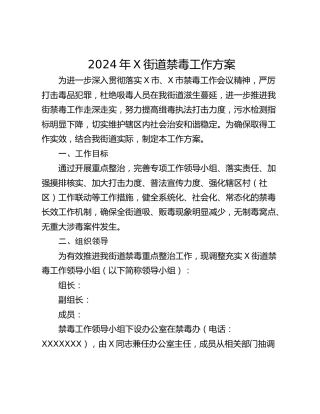 2024年X街道禁毒工作方案