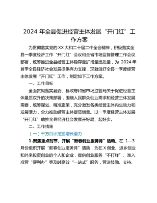 2024 年全县促进经营主体发展“开门红”工作方案