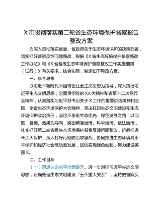 X市贯彻落实第二轮省生态环境保护督察报告整改方案_1
