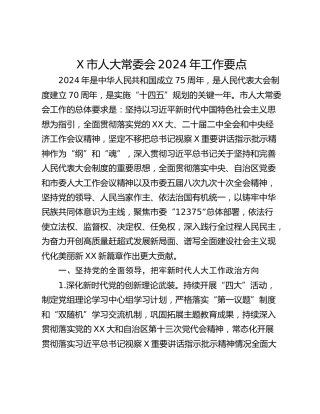 X市人大常委会2024年工作要点