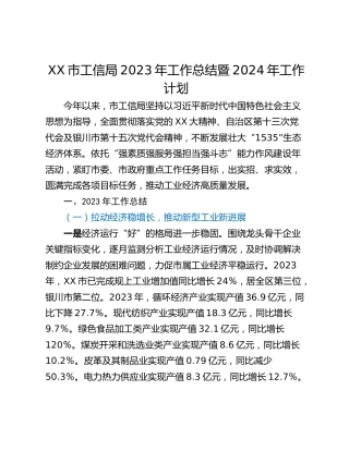 XX市工信局2023年工作总结暨2024年工作计划