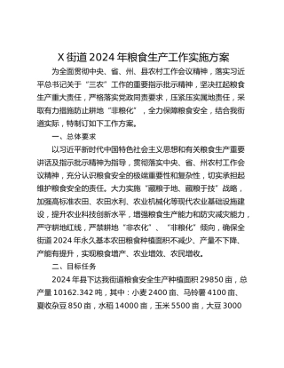 X街道2024年粮食生产工作实施方案