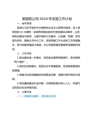 某国有公司2024年支部工作计划