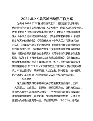 2024年XX县区城市防汛工作方案