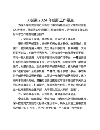 X街道2024 年组织工作要点