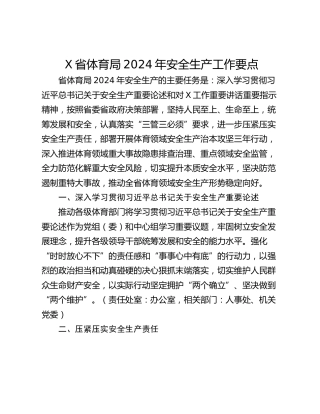 X省体育局2024年安全生产工作要点