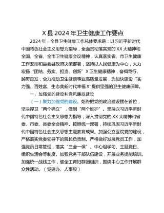 X县2024年卫生健康工作要点