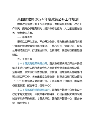 某县财政局2024年度政务公开工作规划