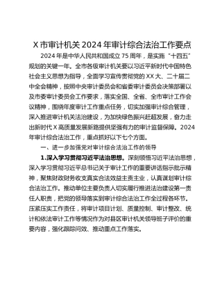 X市审计机关2024年审计综合法治工作要点