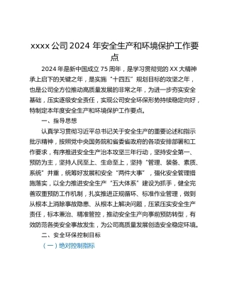 xxxx公司2024 年安全生产和环境保护工作要点
