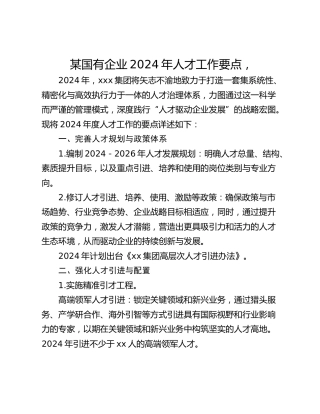 某国有企业2024年人才工作要点，