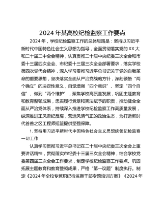2024年某高校纪检监察工作要点