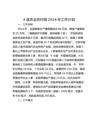 X县农业农村局2024年工作计划