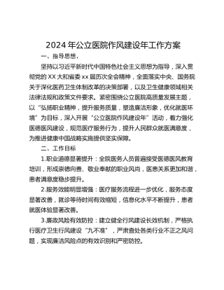 2024年公立医院作风建设年工作方案