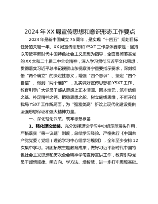 2024年XX局宣传思想和意识形态工作要点