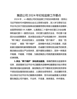 集团公司2024年纪检监察工作要点