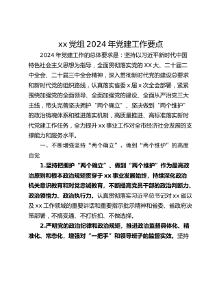 xx党组2024年党建工作要点