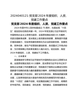 2024040121_党支部2024年度组织、人资、党建工作要点
