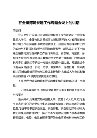 在全镇河湖长制工作专题会议上的讲话