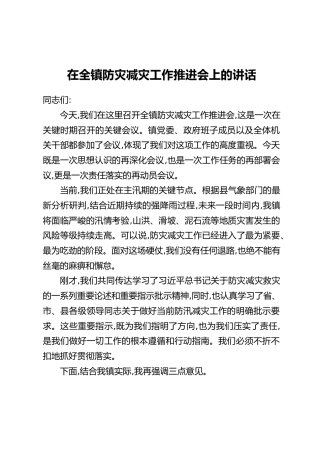 在全镇防灾减灾工作推进会上的讲话