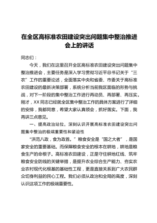 在全区高标准农田建设突出问题集中整治推进会上的讲话