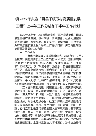 镇2026年实施“百县千镇万村高质量发展工程”上半年工作总结和下半年工作计划