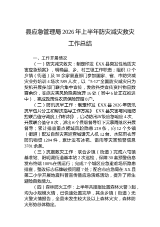 县应急管理局2026年上半年防灾减灾救灾工作总结