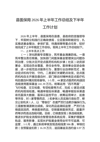 县医保局2026年上半年工作总结及下半年工作计划