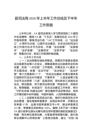 县司法局2026年上半年工作总结及下半年工作思路