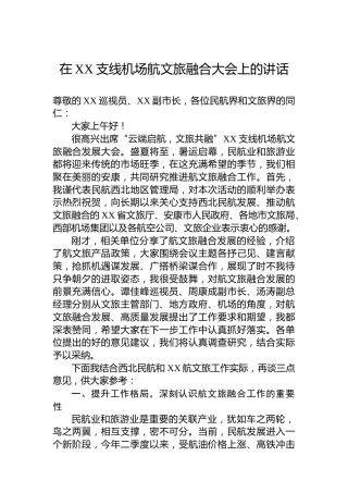 在XX支线机场航文旅融合大会上的讲话