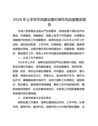 2026年上半年作风建设暨纪律作风自查整改报告