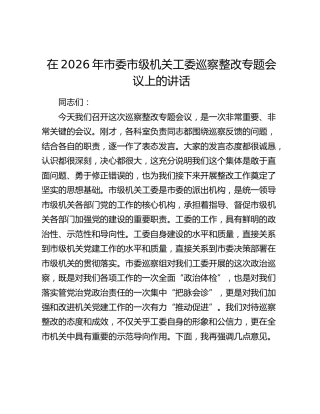 在2026年市委市级机关工委巡察整改专题会议上的讲话