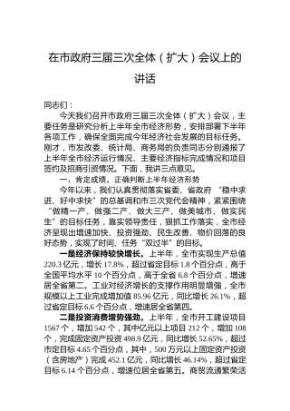 在市政府三届三次全体（扩大）会议上的讲话
