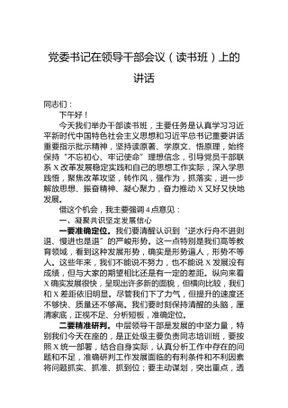 党委书记在领导干部会议（读书班）上的讲话