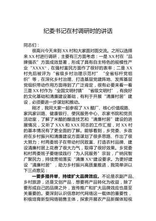 纪委书记在村调研时的讲话